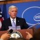Treasury Secretary discussing Intel stock investment during press conference on semiconductor strategy