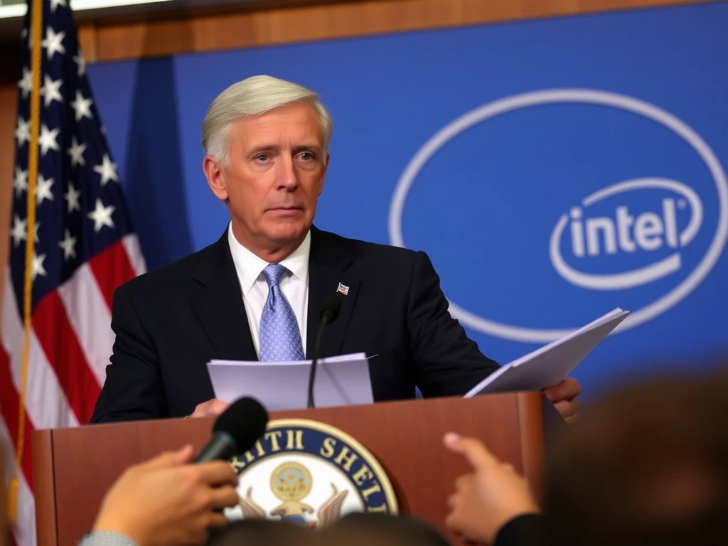 Treasury Secretary discussing Intel stock investment during press conference on semiconductor strategy
