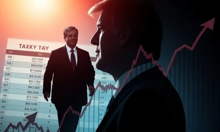 An illustration depicting the potential effects of a new Trump corporate tax policy on financial markets and corporate balance sheets, impacting investors.