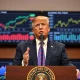 Trump economic strategy presentation with market data visualization