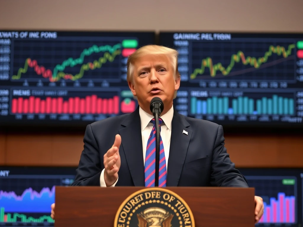Trump economic strategy presentation with market data visualization