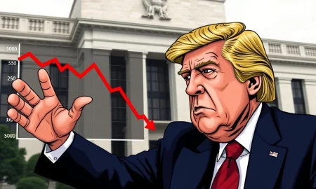 An illustration depicting **Trump rate cuts** pressure on the Federal Reserve, symbolizing economic policy influence.