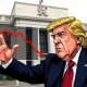 An illustration depicting **Trump rate cuts** pressure on the Federal Reserve, symbolizing economic policy influence.