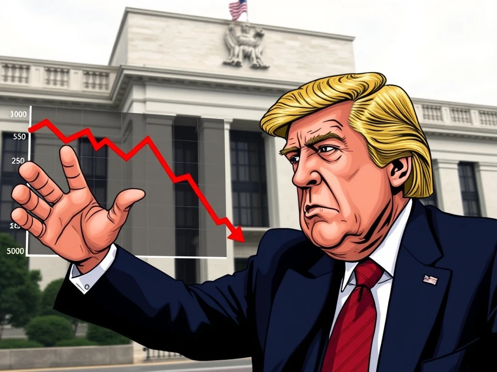 An illustration depicting **Trump rate cuts** pressure on the Federal Reserve, symbolizing economic policy influence.