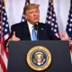 Donald Trump defending his Trump tariffs policy during presidential address about economic security