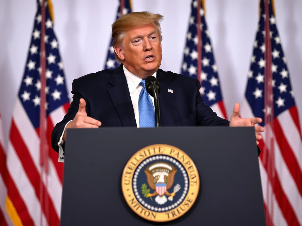 Donald Trump defending his Trump tariffs policy during presidential address about economic security