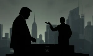Conceptual image illustrating the personal dimension of Trump tariffs, showing a political figure interacting with financial symbols amidst trade tensions.