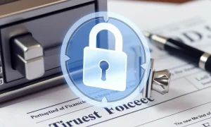 A visual representation of **trust fund security**, showing digital locks protecting financial documents, symbolizing robust asset protection.