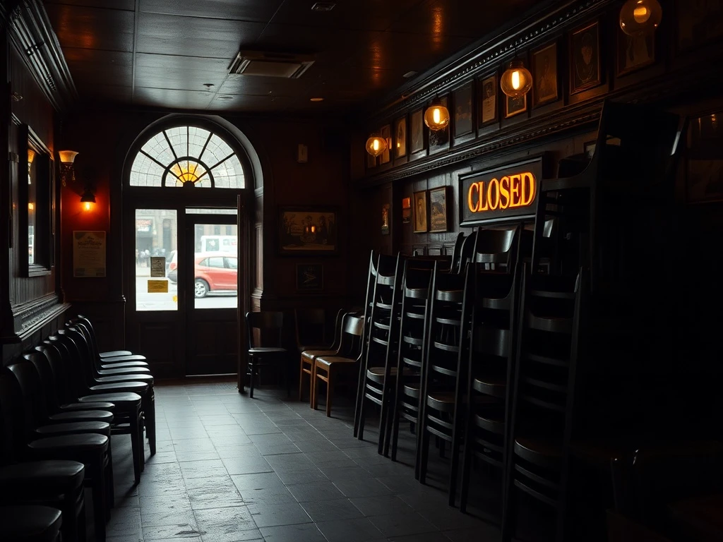 UK hospitality crisis showing empty pub with closed sign during operating hours