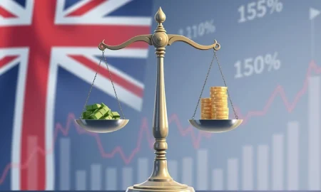 Conceptual image showing the delicate balance of UK tax reforms to address the budget gap, featuring financial symbols and a subtle Union Jack.