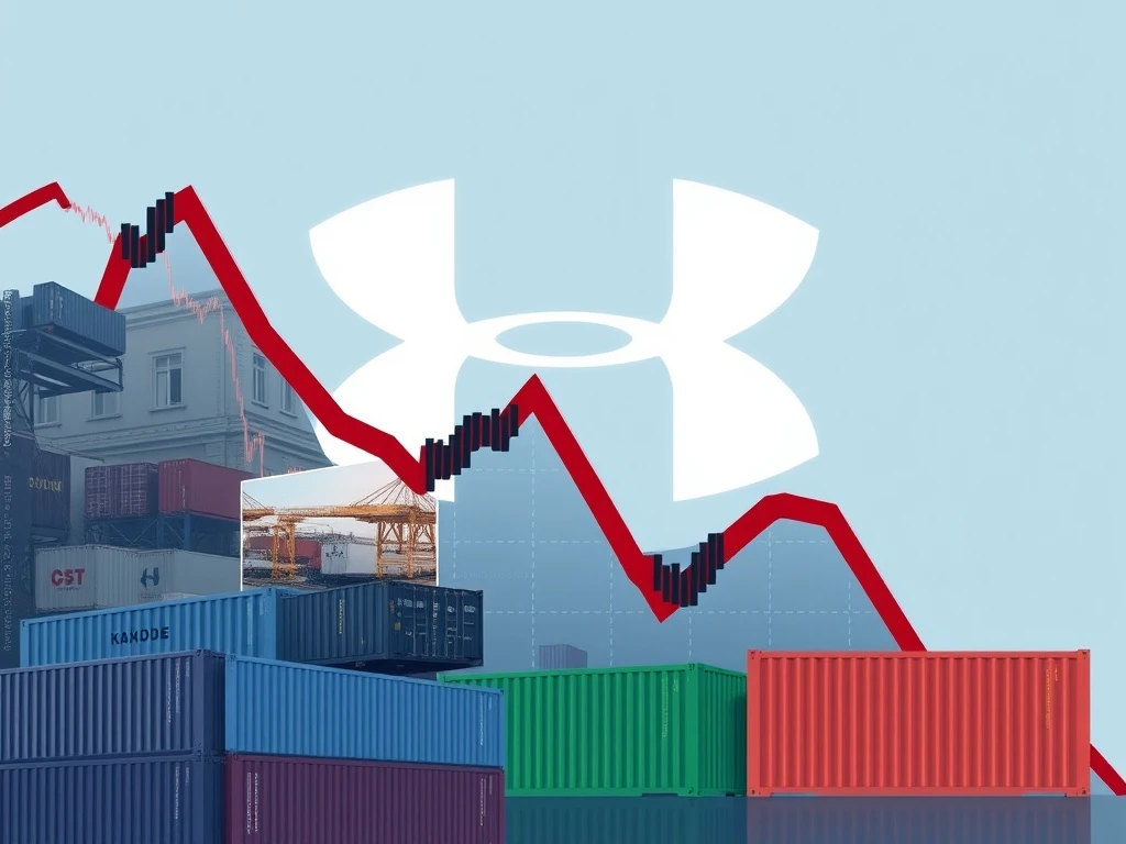A downward trending Under Armour stock chart, visually representing the impact of tariffs on the company's financial performance.