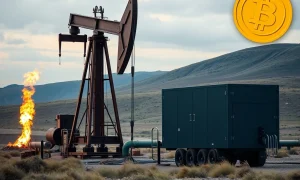 An innovative Bitcoin mining operation at an oil and gas field, symbolizing the transformation of stranded energy into digital assets.