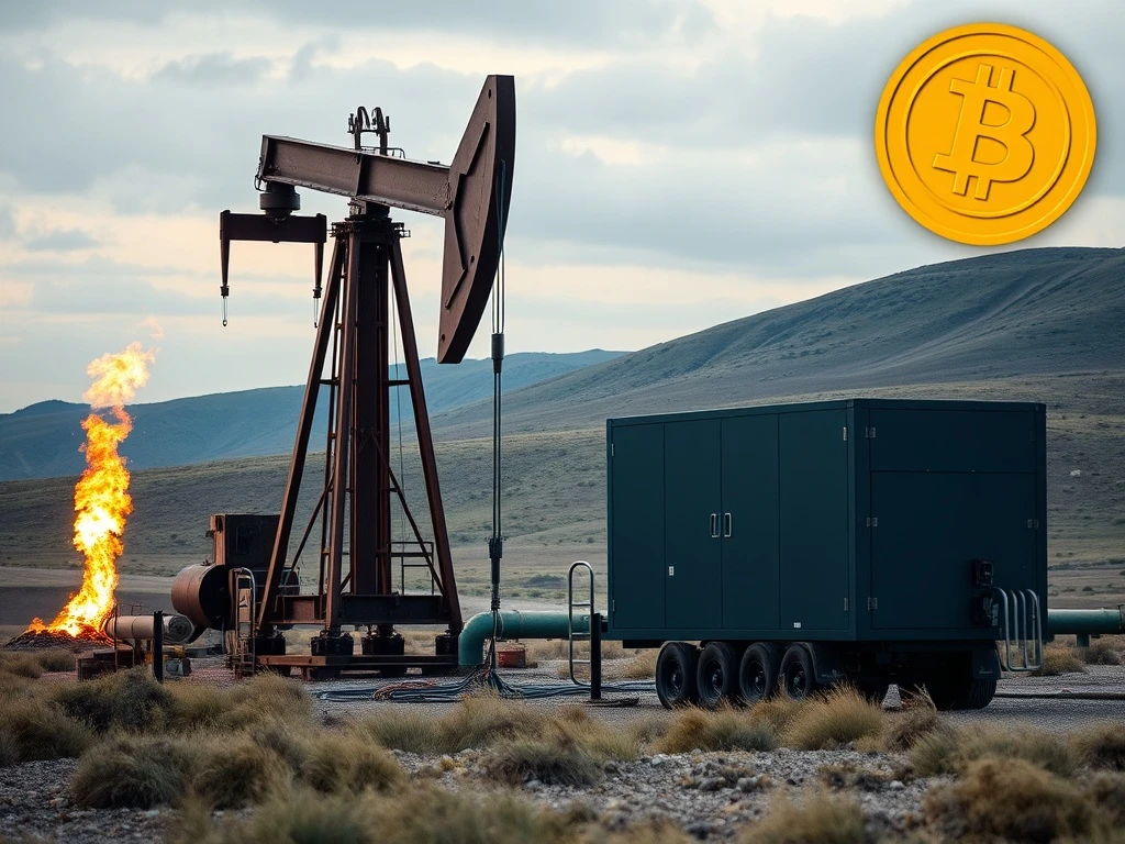 An innovative Bitcoin mining operation at an oil and gas field, symbolizing the transformation of stranded energy into digital assets.