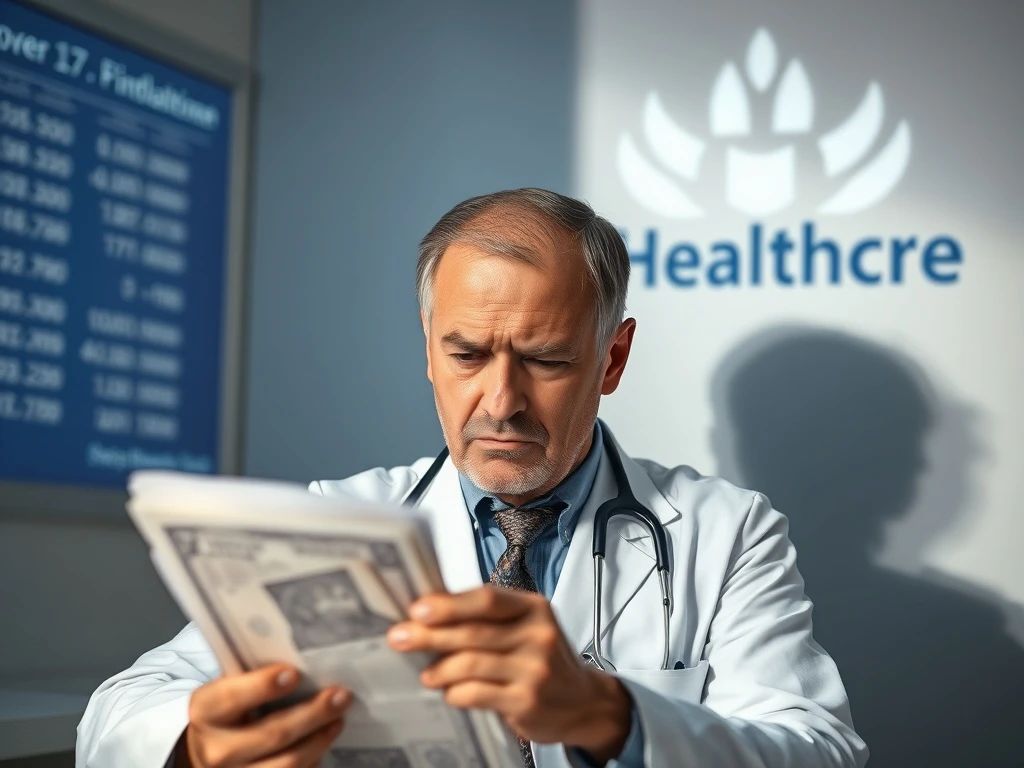 A Texas cancer surgeon in distress, symbolizing the financial impact of the United Healthcare dispute on healthcare providers.