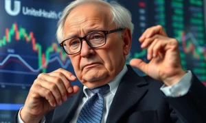An investor reviewing **UnitedHealth stock** performance, symbolizing a wise, long-term investment strategy aligned with value investing principles.