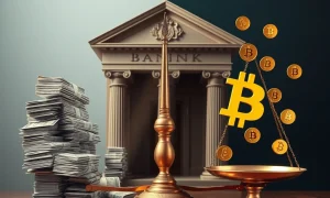 Scale showing traditional bank money laundering vastly outweighing cryptocurrency money laundering