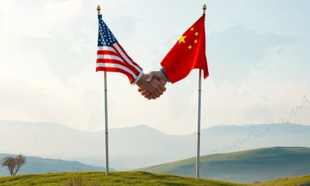 Illustrates the delicate balance of the **US-China trade truce**, showing flags and economic symbols amidst tariff discussions.