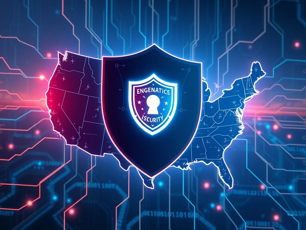 A digital shield protecting American infrastructure, symbolizing the critical need for robust U.S. data security.