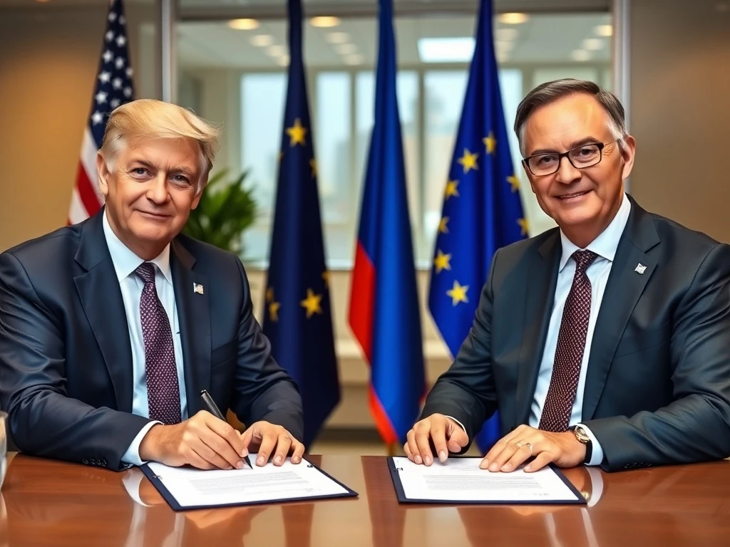 US-EU tariff deal signing ceremony with officials finalizing LNG and AI-chip agreements