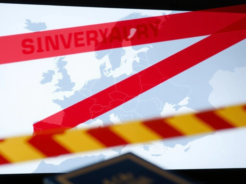 Map showing a major US government travel advisory for Europe, indicating an urgent warning for travelers.