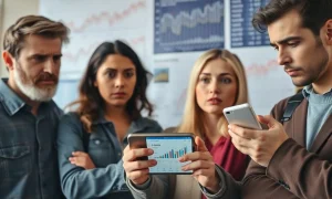 Concerned consumers analyzing declining U.S. job market trends and economic data