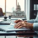 A secure government office setting where experts meticulously compile the U.S. jobs report, emphasizing accuracy over political influence.