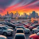 New cars on a dealership lot, symbolizing strong US retail sales and consumer confidence driving economic growth.