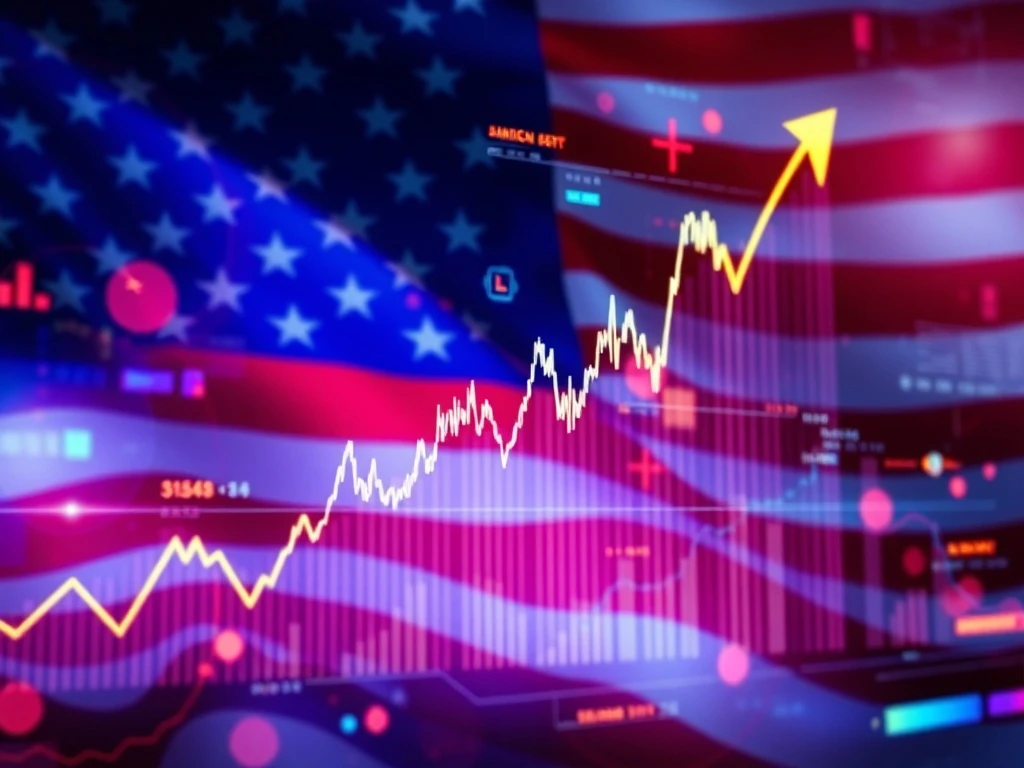 A green arrow pointing upwards on a digital stock chart, symbolizing the positive movement in U.S. stock futures ahead of key economic data releases.
