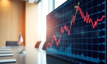 Charts and graphs depict rising US stock futures as investors anticipate the Federal Reserve's crucial Jackson Hole meeting.
