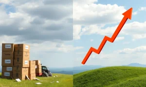 A visual representation showing US stocks rising strongly, defying the economic pressures from tariffs and a weakening labor market.