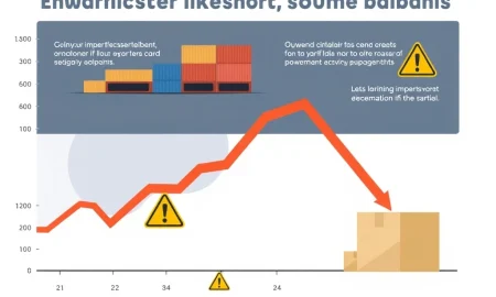 Rising U.S. trade deficit visualization with import containers overwhelming export boxes amid tariff countdown