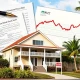 An illustration showing a vacation rental property with legal documents, symbolizing a major vacation rental brand facing bankruptcy.