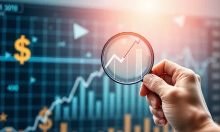 Illustrates the strategic process of **value investing**, showing a keen eye for identifying undervalued stock opportunities for profitable returns.