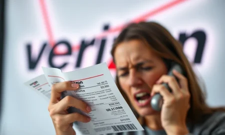 A frustrated customer confronting a Verizon representative, symbolizing challenges in Verizon customer retention after discount changes.