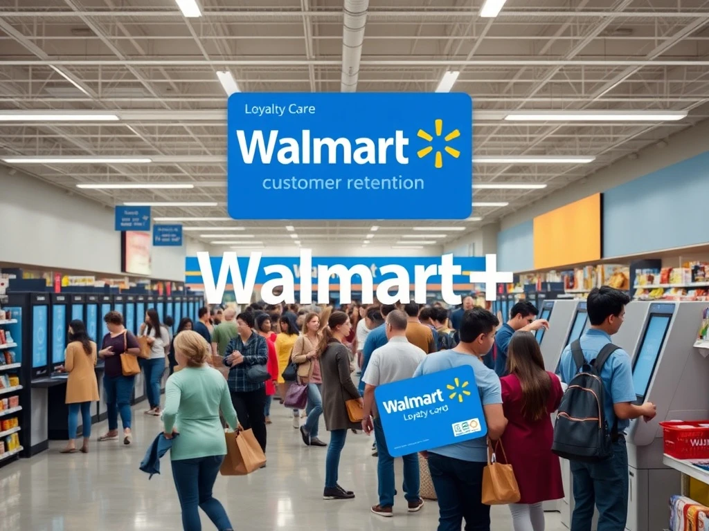 A busy Walmart store showcasing efficient operations and a new loyalty program aimed at boosting Walmart customer retention.