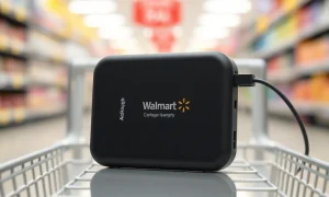 A compact, convenient Walmart portable charger, providing essential power on the go for busy users.