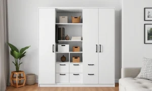 A versatile white Walmart storage cabinet provides efficient organization in a modern home setting, highlighting its functional design.