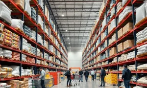 New warehouse membership store interior showcasing bulk products and shopping experience