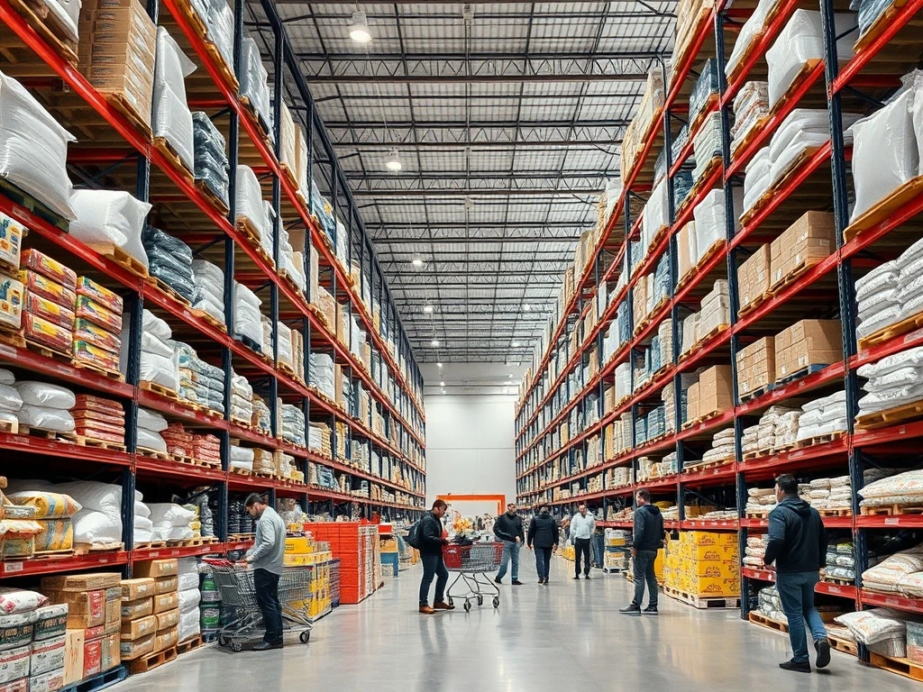 New warehouse membership store interior showcasing bulk products and shopping experience