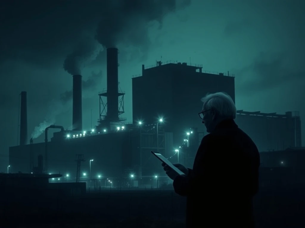 An enigmatic industrial facility, hinting at a significant Warren Buffett investment, shrouded in mystery and strategic financial moves.