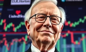 Warren Buffett, a legendary investor, observes stock charts, reflecting his latest strategic bets on UnitedHealth and a homebuilder.