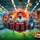 Illustrating a groundbreaking Web3 loyalty campaign, featuring digital football player cards, crypto rewards, and a prestigious award trophy, symbolizing innovation in customer engagement.