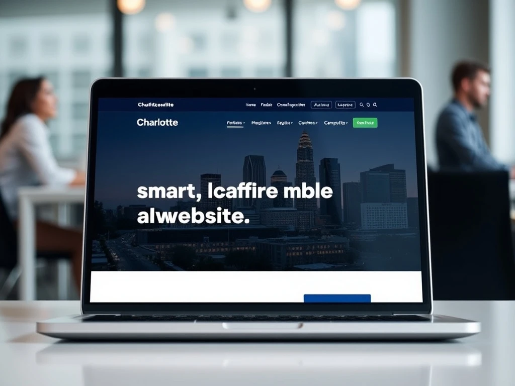 Laptop displaying a sleek website, with Charlotte skyline visible, symbolizing expert Website Design in Charlotte for local business growth.