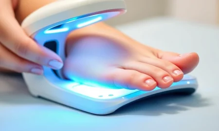 Welnax BioClear laser device treating toenail fungus with advanced light therapy technology
