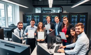 Welsh managed service providers team celebrating global IT achievement award