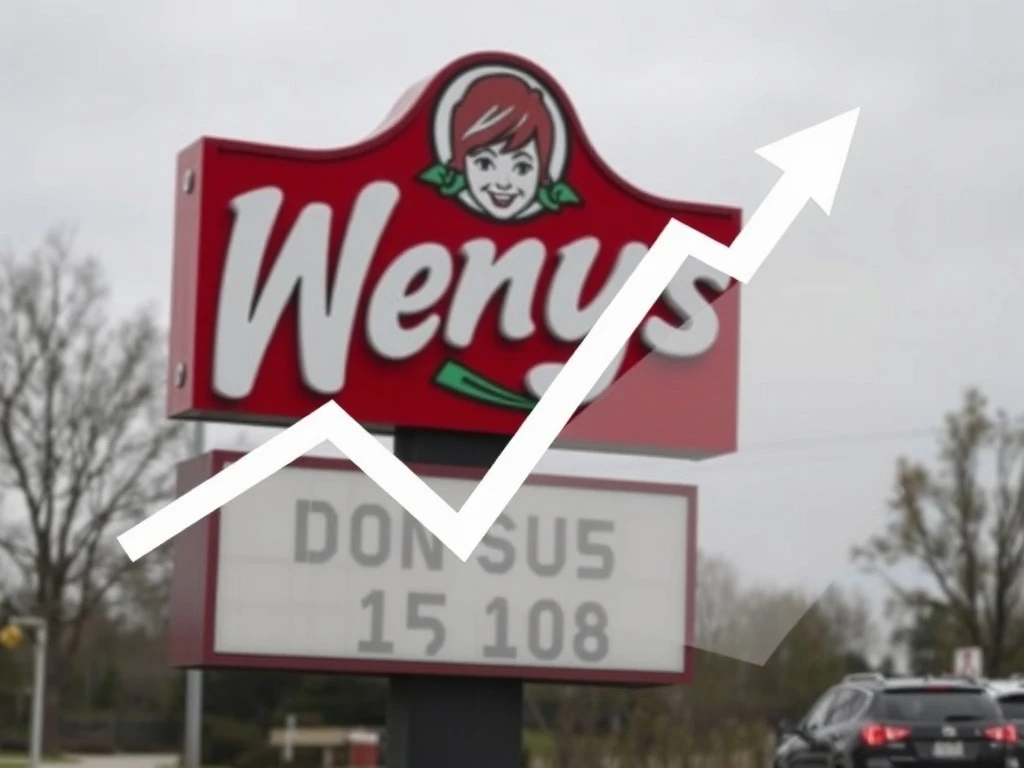 Graph showing declining Wendy's stock performance alongside a Wendy's restaurant sign, illustrating the profit outlook cut.