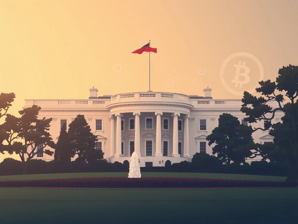 An illustration symbolizing the White House Crypto Advisory Group and its impact on digital asset policy, highlighting a leadership transition.