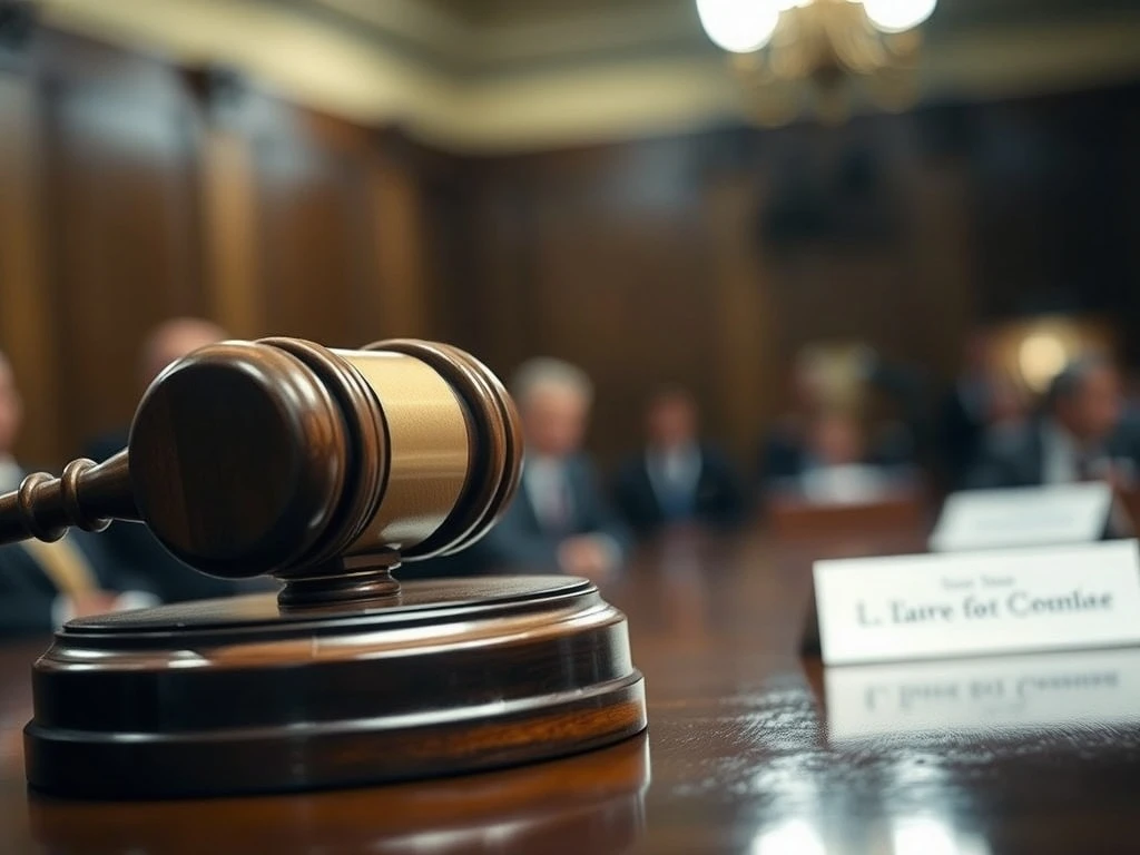 A gavel rests on a desk in a hearing room, symbolizing the potential derailment of the White House Labor pick.