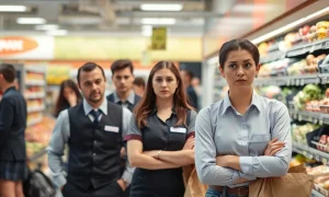 Whole Foods employee policy changes causing dissatisfaction among staff and customers in grocery setting