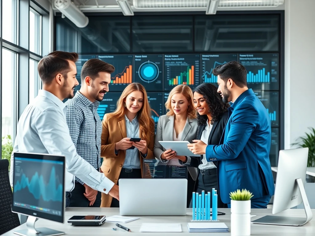Business team analyzing data structures for improved operational efficiency and decision-making processes